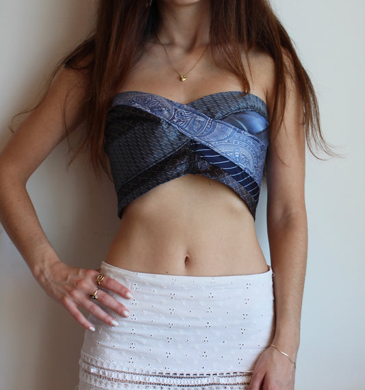 Olga Tie Top 2 Blue and Navy