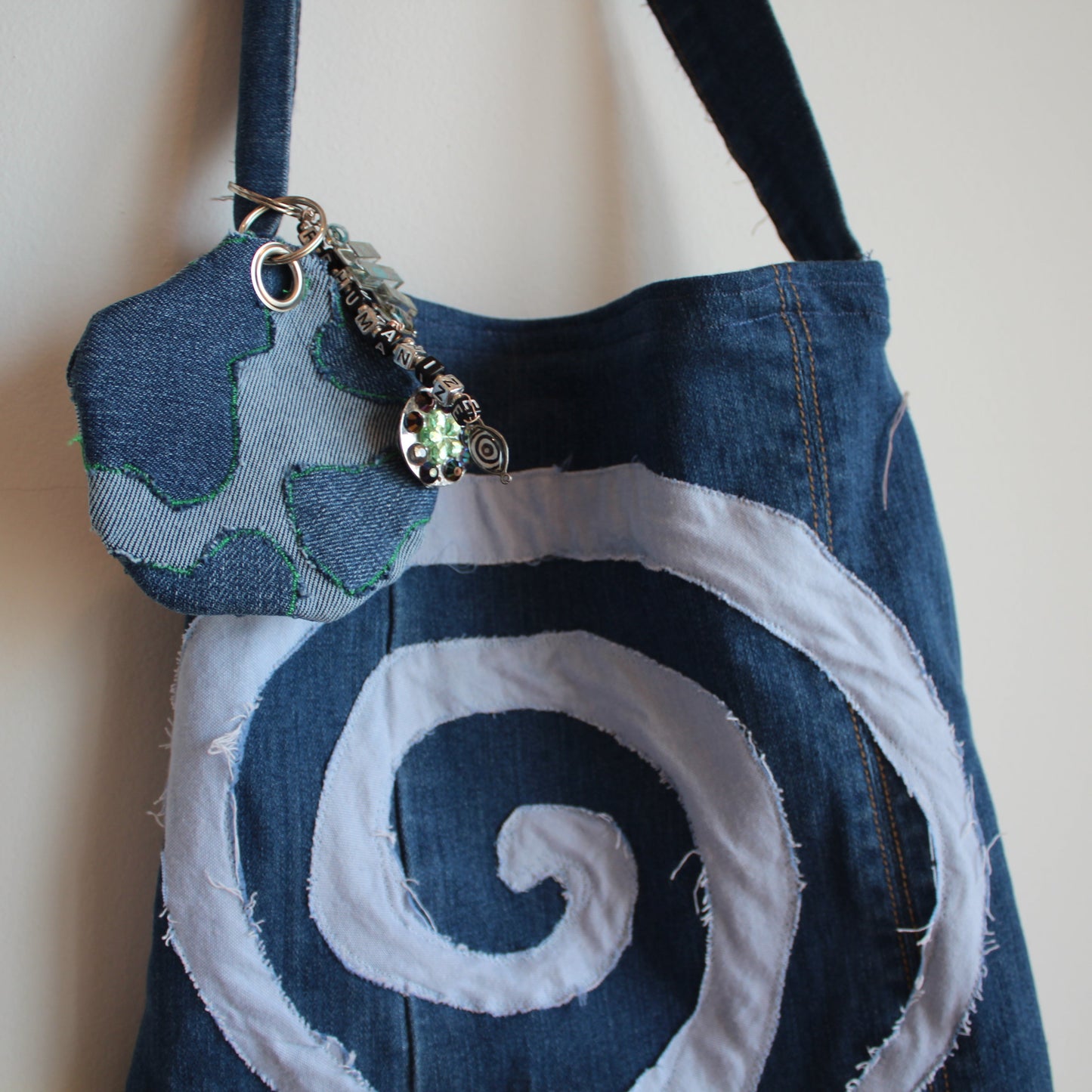 Repurposed Denim Earth Bag Charm/ Keychain (double sided)