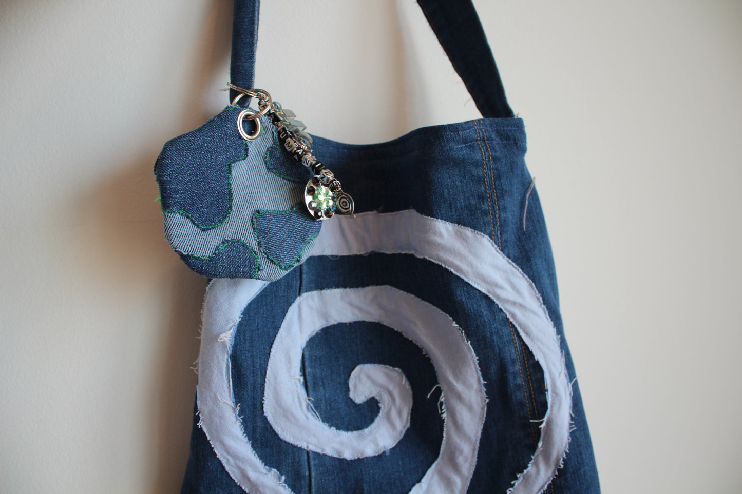 Repurposed Denim Earth Bag Charm/Key Chain (single sided)