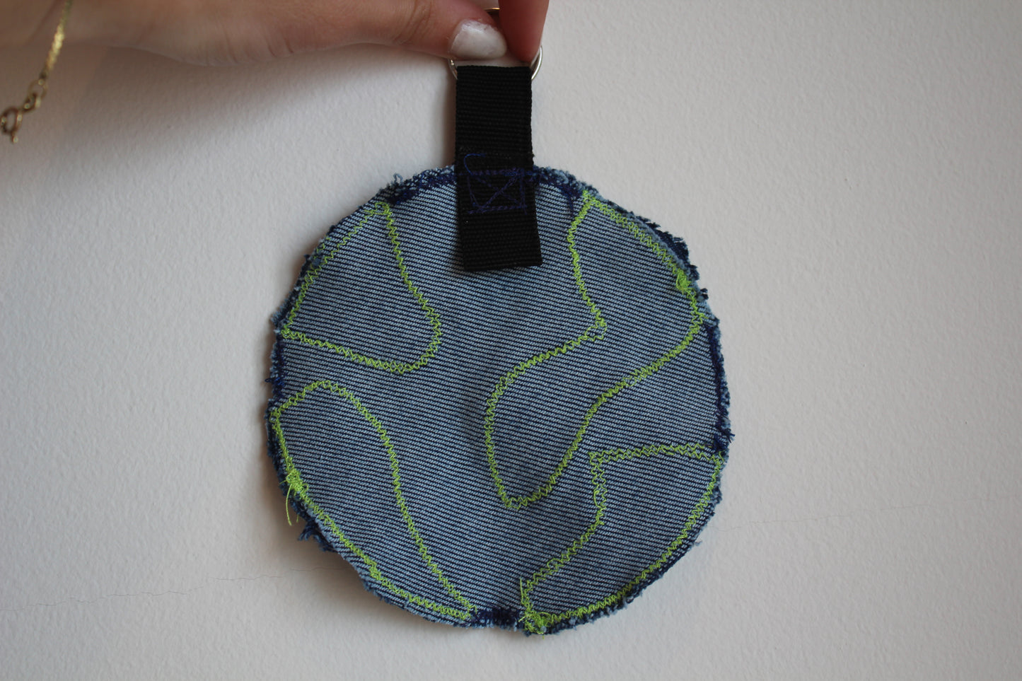 Repurposed Denim Earth Bag Charm/Key Chain (single sided)