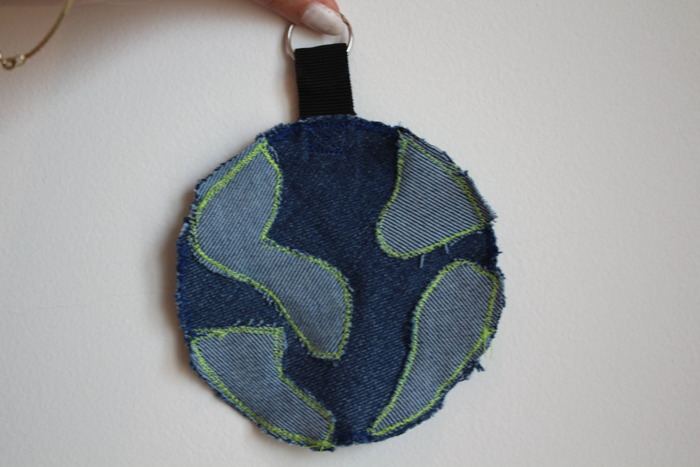 Repurposed Denim Earth Bag Charm/Key Chain (single sided)