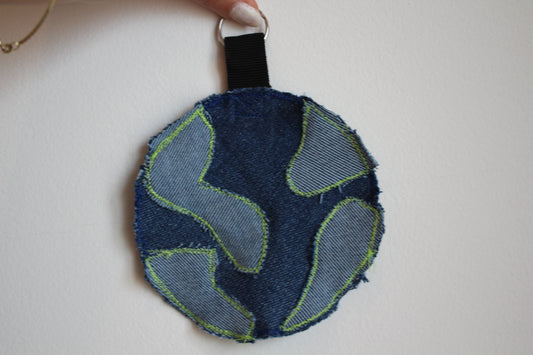 Repurposed Denim Earth Bag Charm/Key Chain (single sided)